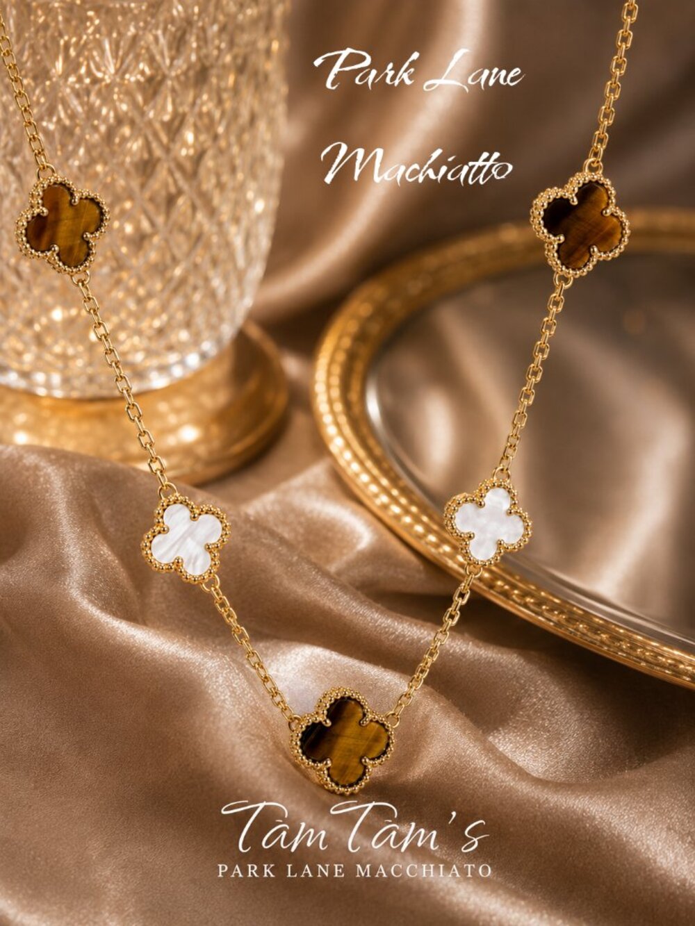 Park Lane “ Macchiato ” Clover Station Tiger Eye Necklace